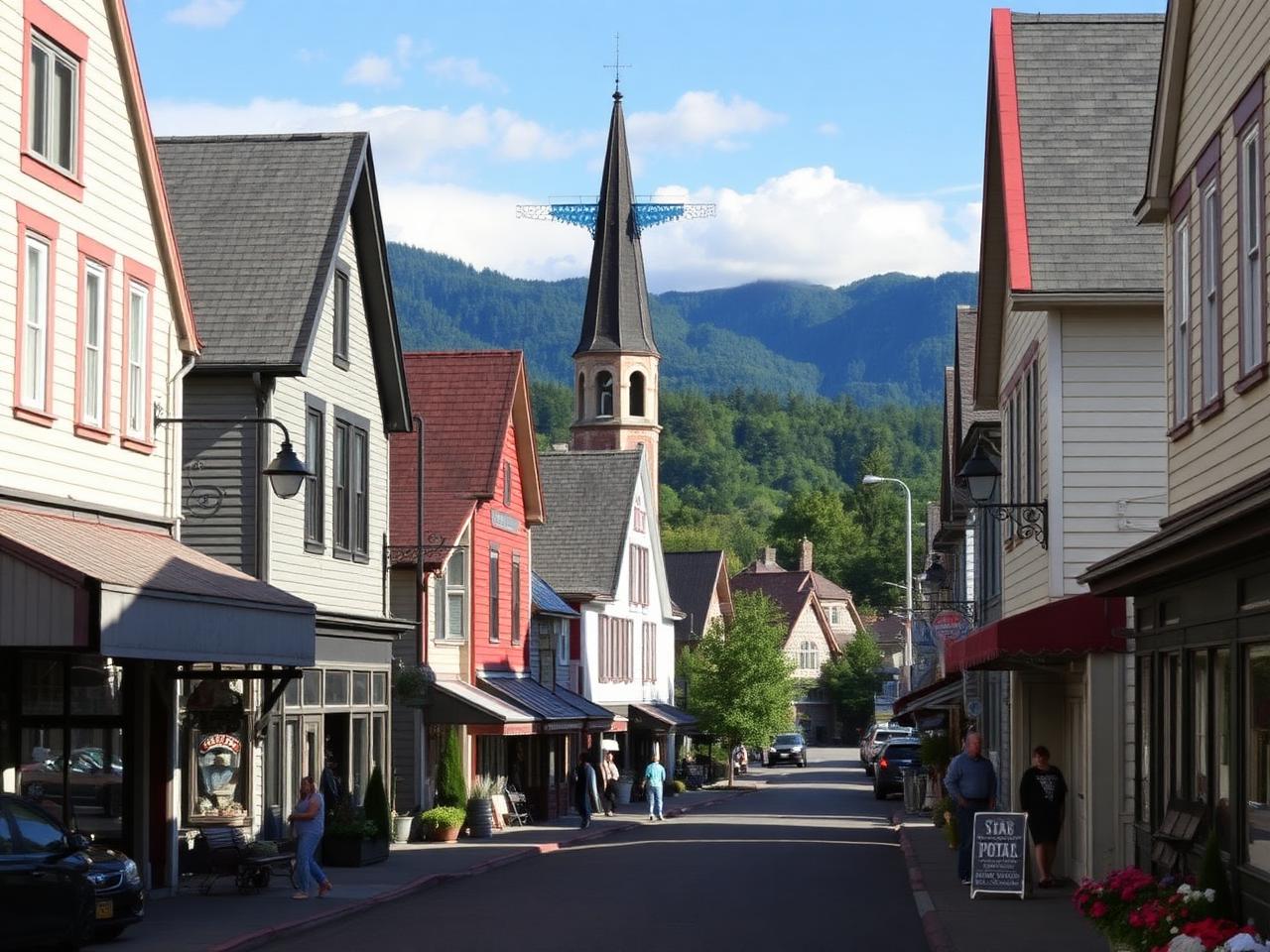 View of Saint-Sauveur, its village centre and the Laurentian mountains